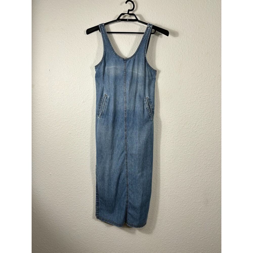 Vintage Distressed Denim Dress Womens 4 Blue Jumper Midi Overall Y2K 90s